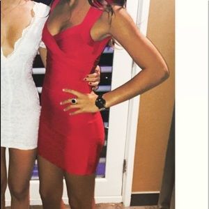 Red Herve Leger Bandage Dress - XS